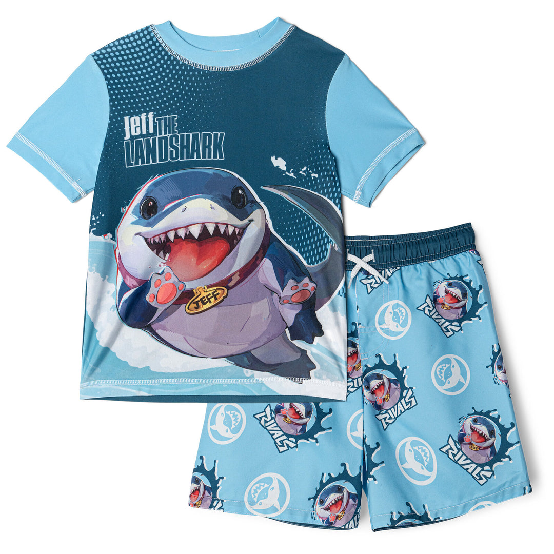 Marvel Rivals Jeff Boys' 2-Piece Rash Guard and Swim Trunks Set Landshark Navy