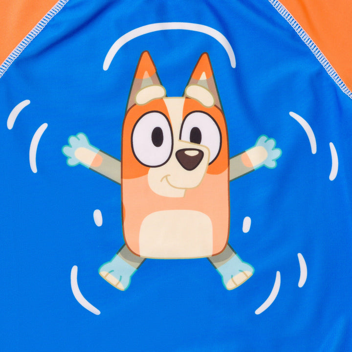 Bluey Boys' Swimwear 2-Piece Rash Guard and Swim Trunks Set Bingo Blue Orange