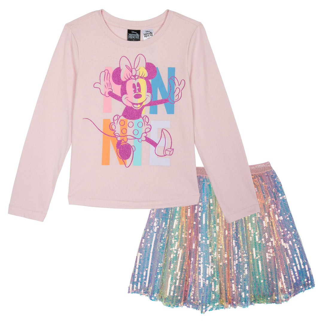 Minnie Mouse Girls' Long Sleeve Tee and Sequin Skirt Set Pastel Pink