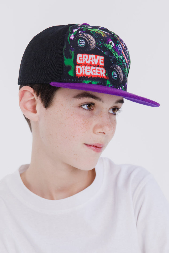 Monster Jam Grave Digger Boys' Strapback Baseball Cap Black