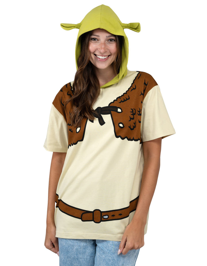 Shrek Adult Men or Women Cosplay Hooded T-Shirt Green Beige