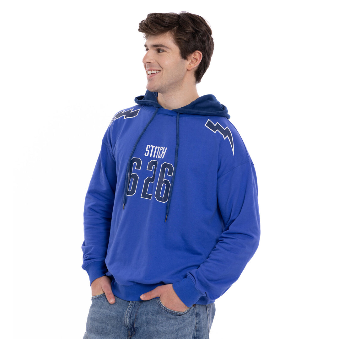 Lilo & Stitch Men's French Terry Drop Shoulder Pullover Hoodie Royal Navy
