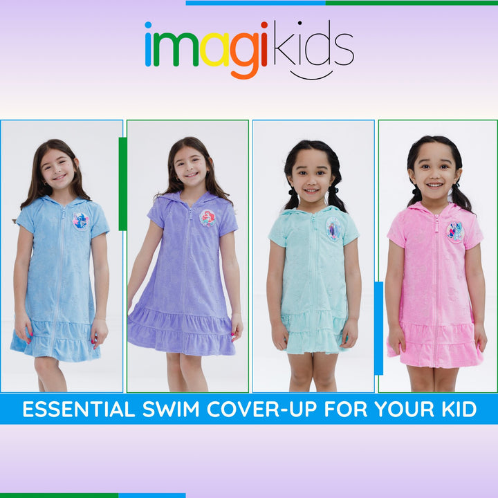 Frozen Girls' Hooded Swimwear Cover Up Anna Elsa Aqua