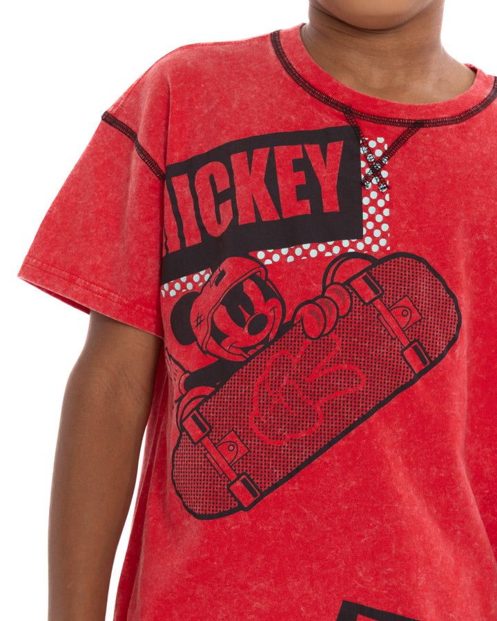 Disney Mickey Mouse Boys' Short Sleeve T-Shirt Red Skateboard