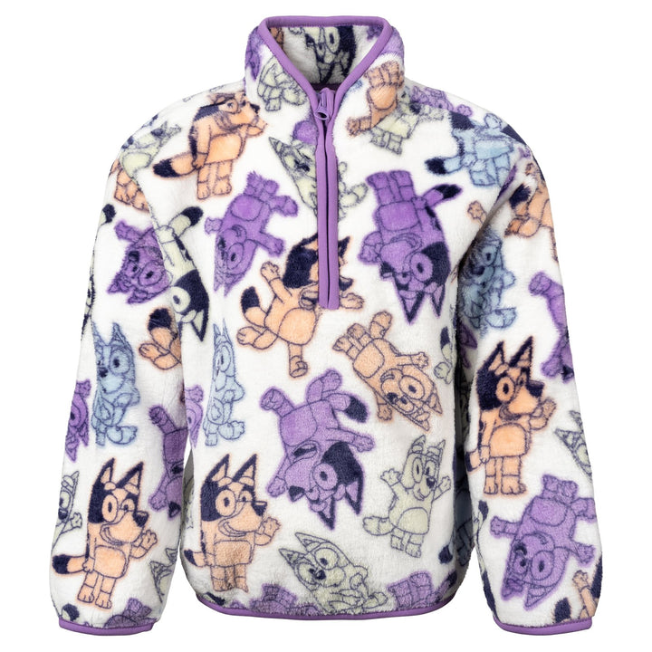 Bluey Girls' Plush Fleece Half-Zip Sweatshirt Bingo Cream