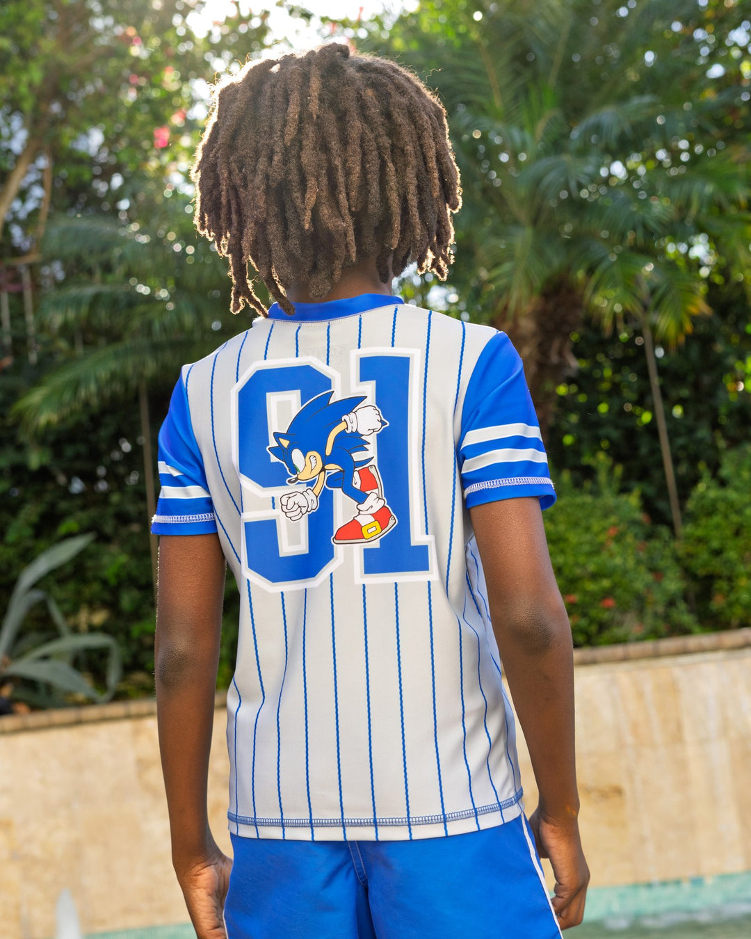 SEGA Sonic the Hedgehog 2-Piece Swimwear Rash Guard and Swim Trunks Set Blue