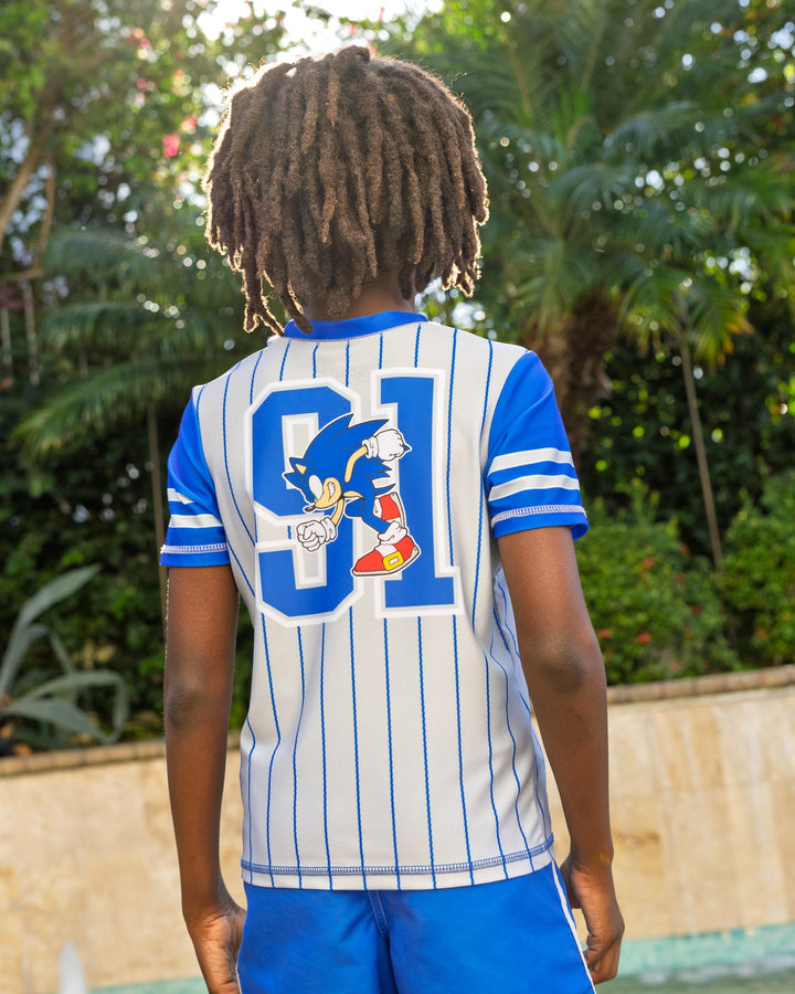 SEGA Sonic the Hedgehog 2-Piece Swimwear Rash Guard and Swim Trunks Set Blue