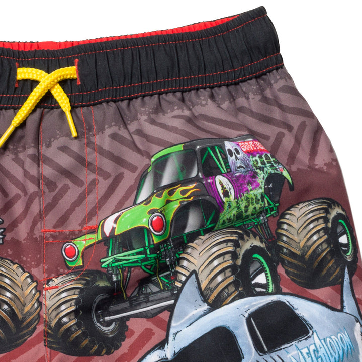 Monster Jam Boys' Swim Trunks with Mesh Lining Charcoal Red