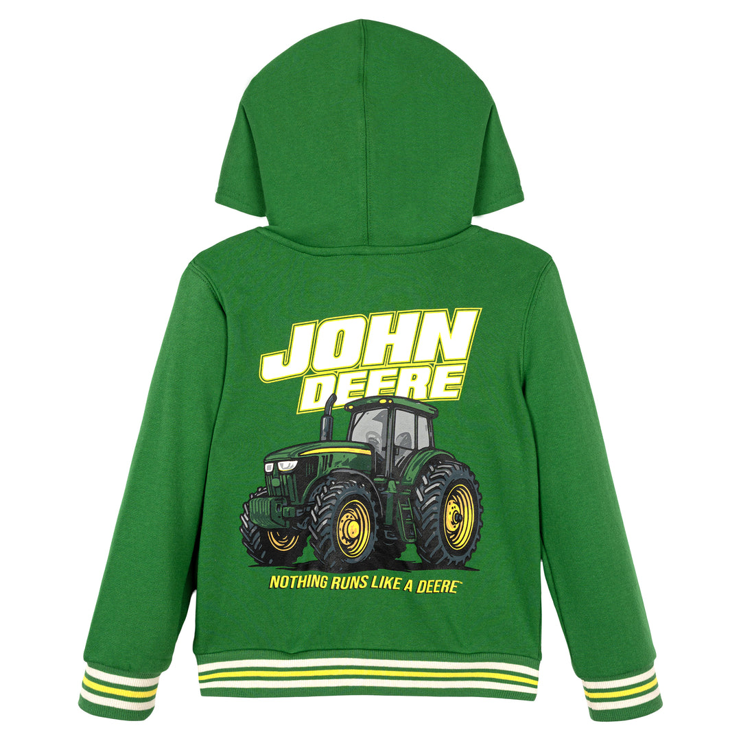 John Deere Boys' Fleece Zip-Up Hoodie Green Cream