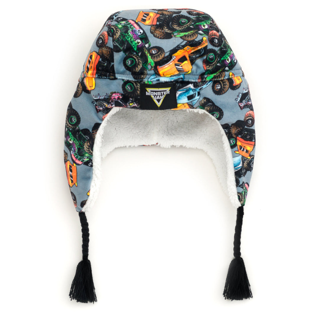 Monster Jam Boys' Fleece Beanie with Ear Flaps Charcoal
