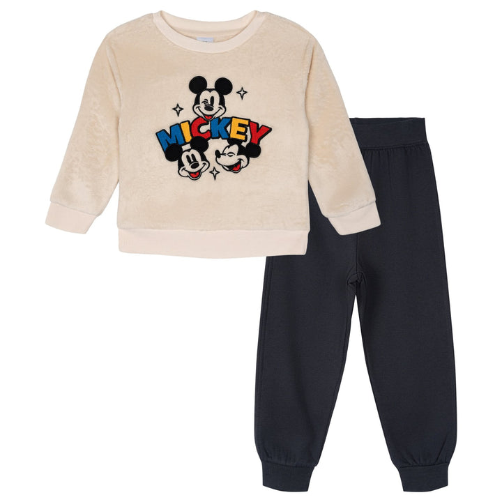 Disney Mickey Mouse Boys' 2-Piece Fleece Sweatshirt and Pants Set Cream Navy