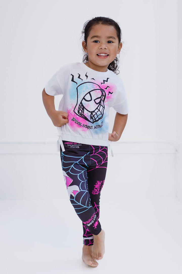 Marvel Spider-Verse Ghost-Spider Girls' 2-Piece T-Shirt and Leggings Set White