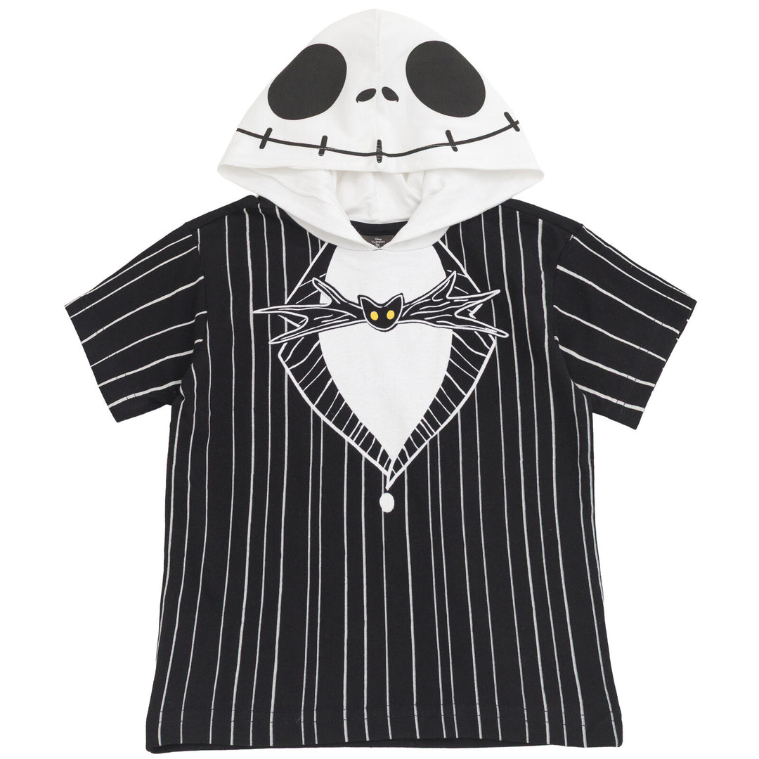 Nightmare Before Christmas Jack Skellington Men's Cosplay Short Sleeve Hooded T-Shirt Pinstripe Black