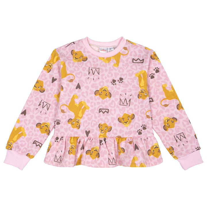 Disney Lion King Simba Girls' Fleece Sweatshirt and Pants Set Leopard Pink