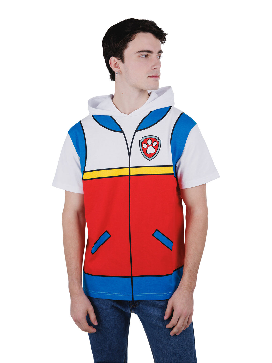 Paw Patrol Ryder Adult Men or Women Cosplay Hooded T-Shirt Red Blue
