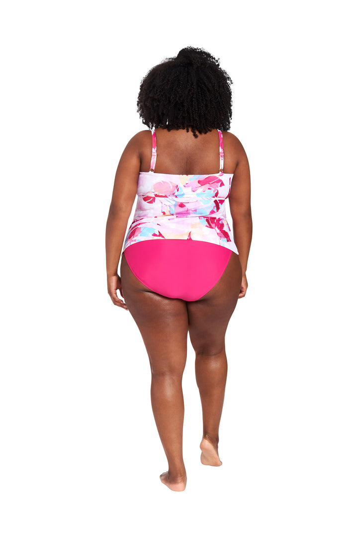 LYSA Women's Swimwear Sleeveless Tankini Top Pink Tropical Floral