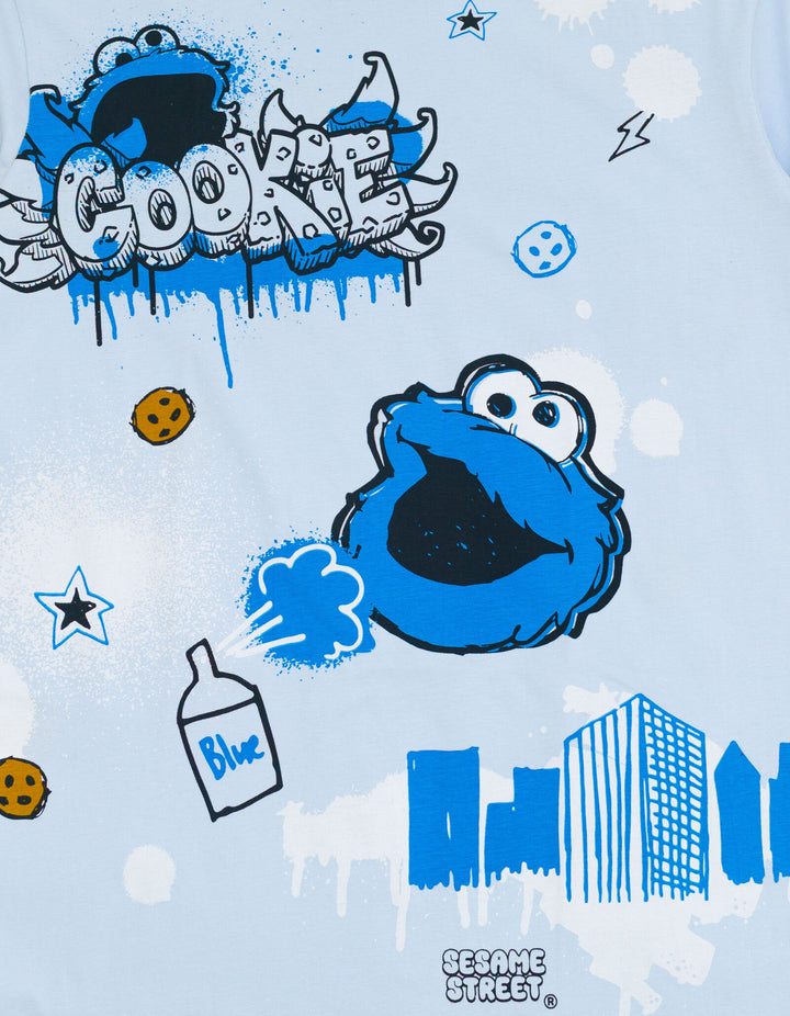 Sesame Street Cookie Monster Men's Crewneck Short Sleeve T-Shirt Blue