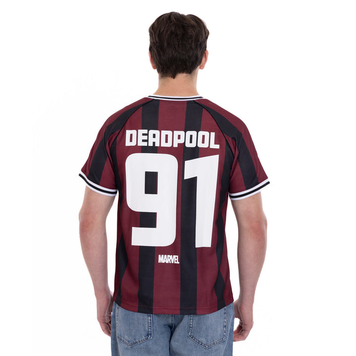 Marvel Deadpool & Wolverine Men's Athletic Jersey Shirt  V-neck T-Shirt Maroon
