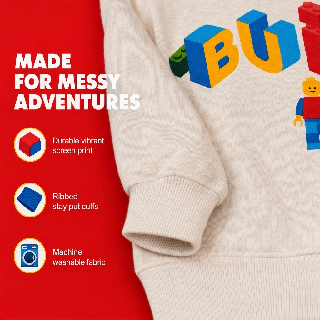 LEGO Boys' Crewneck Pullover Sweatshirt Oatmeal Minifigure