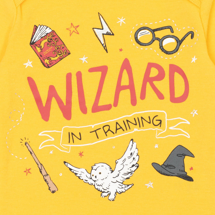 Harry Potter Baby One Piece Long Sleeve Bodysuit 3-Pack Red Gold Heather Grey