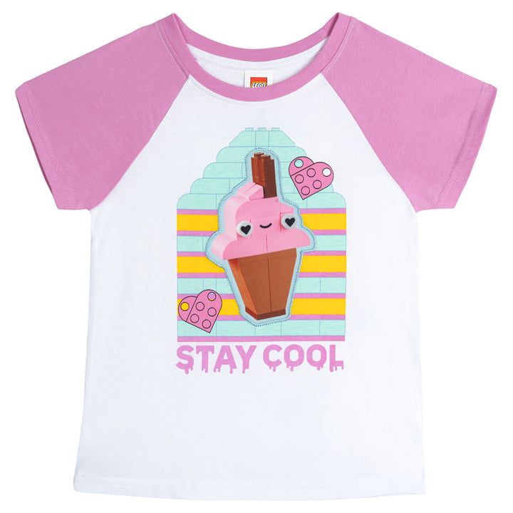 LEGO Girls' Short Sleeve Graphic T-Shirt Ice Cream Raglan Pink