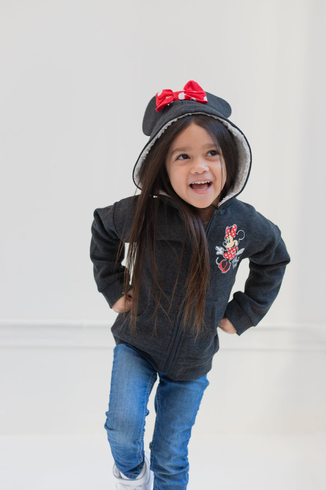 Minnie Mouse Girls' Cosplay Zip-Up Hoodie Charcoal Gray