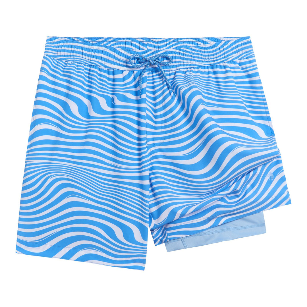 Dreamwave Men's 2-Pack Swim Trunks Navy Wavy Stripe