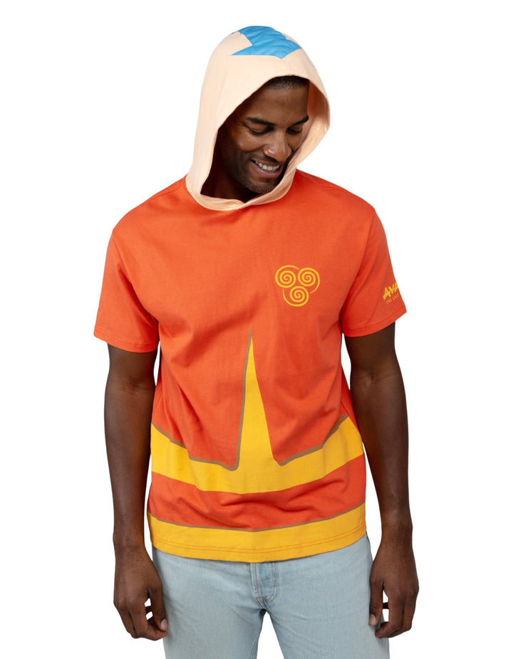 Avatar The Last Airbender Aang Men's Cosplay Hooded T-Shirt Red Orange