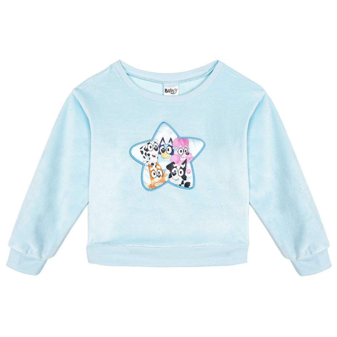 Bluey Girls' Velour Sweatshirt and Pants Set Friends Blue