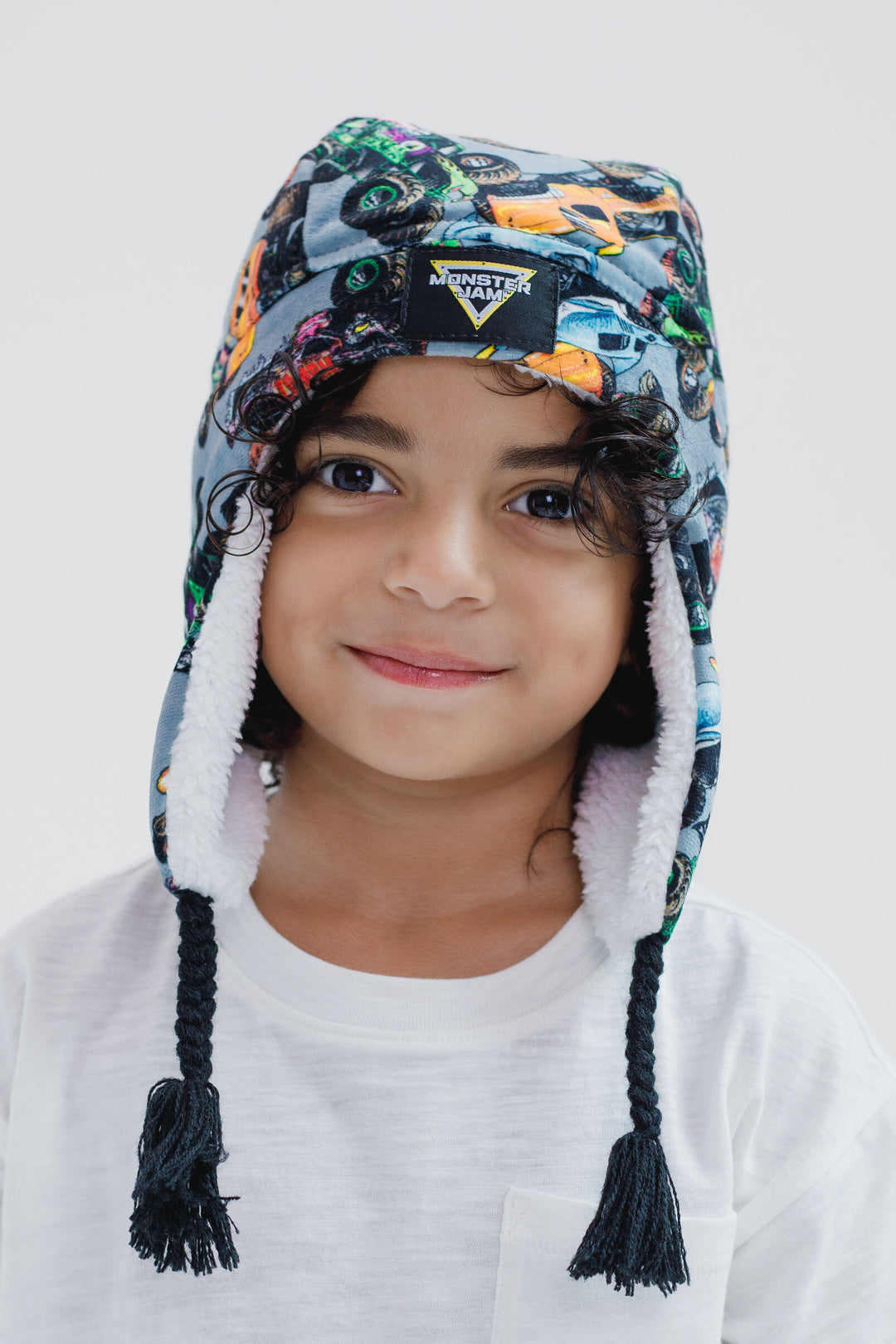 Monster Jam Boys' Fleece Beanie with Ear Flaps Charcoal