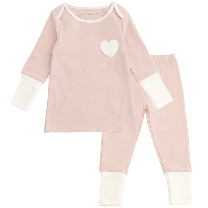Cozeeme Girls' 2-Piece Tee and Pants Set Ribbed Pale Pink