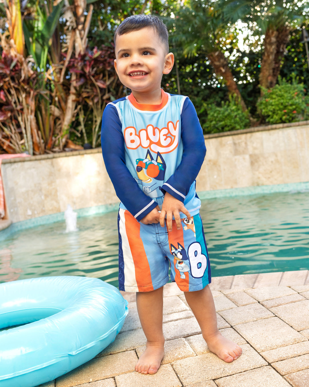 Bluey Boys' Long Sleeve Rash Guard and Swim Trunks Set Bingo Sky Blue