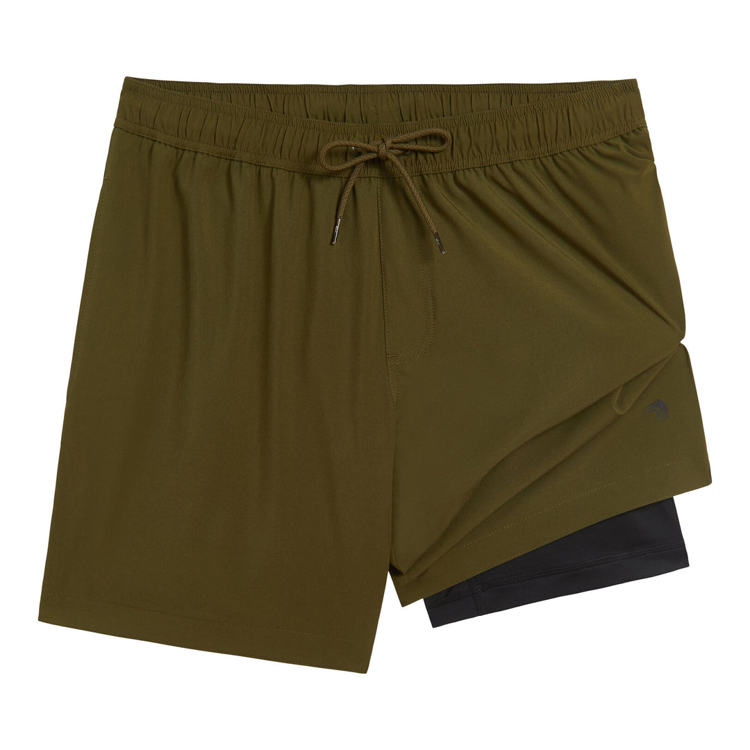 Dreamwave Men's Compression Liner Swim Trunks with Phone Pocket 7 inch Inseam Anti Chafing Olive Black
