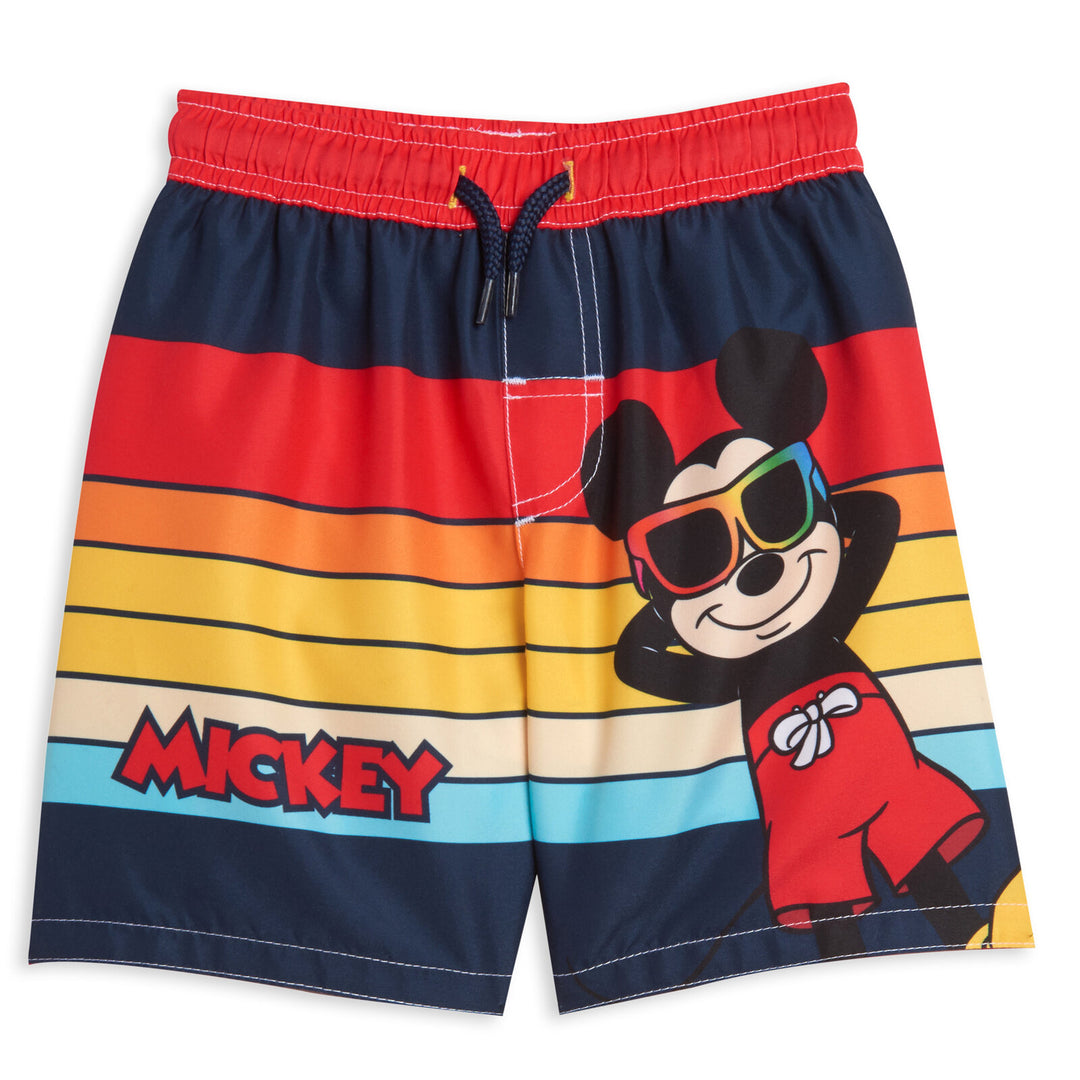 Disney Mickey Mouse Boys' 2-Piece Rash Guard and Swim Trunks Set Red Multi