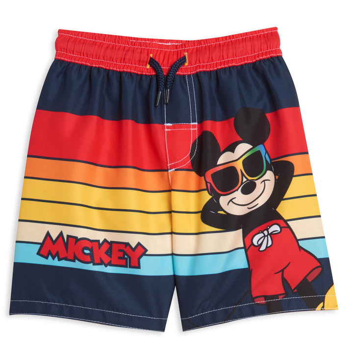 Disney Mickey Mouse Boys' 2-Piece Rash Guard and Swim Trunks Set Red Multi