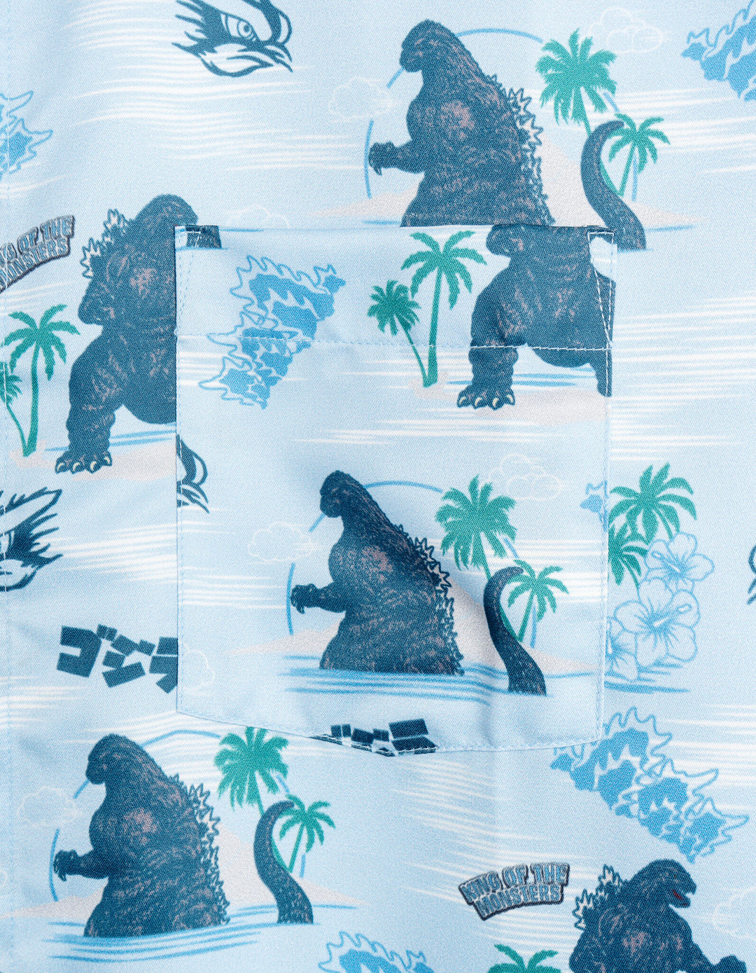 Godzilla Men's Hawaiian Button-Down Shirt Light Blue Floral