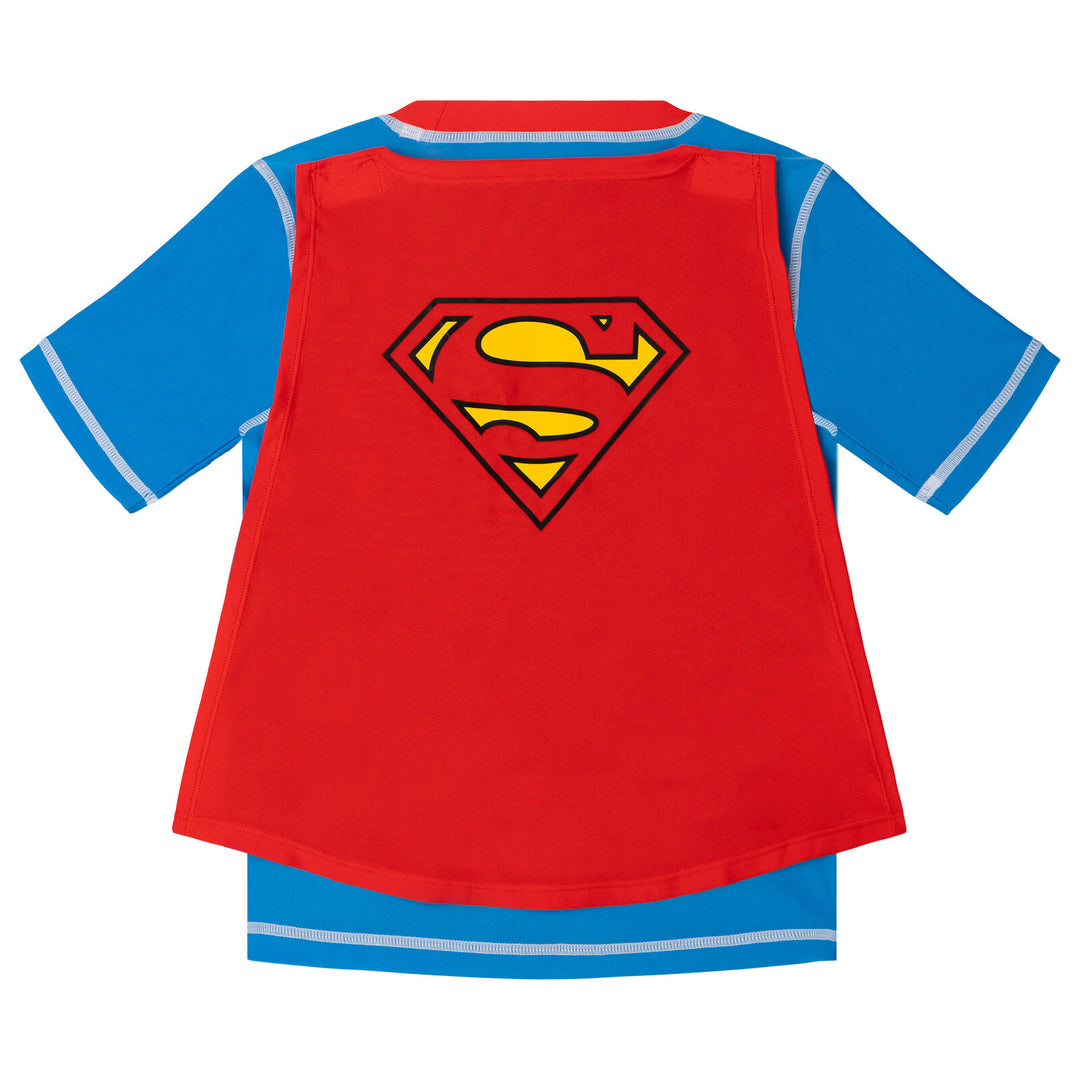 DC Comics Justice League Superman Cosplay Rash Guard and Swim Trunks Set Red