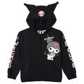 Hello Kitty Girls' Hooded Ears Fleece Zip-Up Hoodie Kuromi Charcoal Gray
