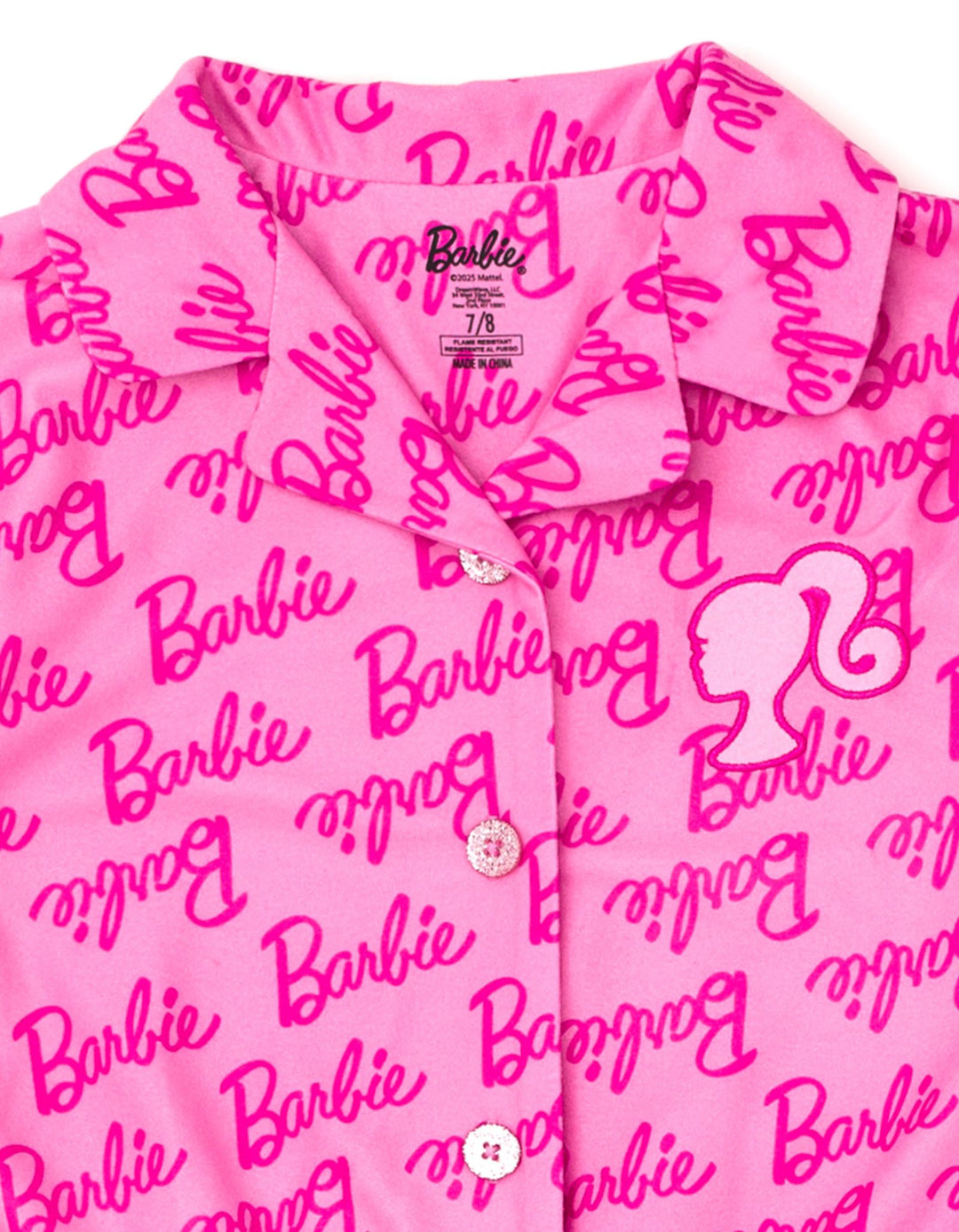 Barbie Girls' Fleece One Piece Pajama and Sleep Mask Set Classic Pink
