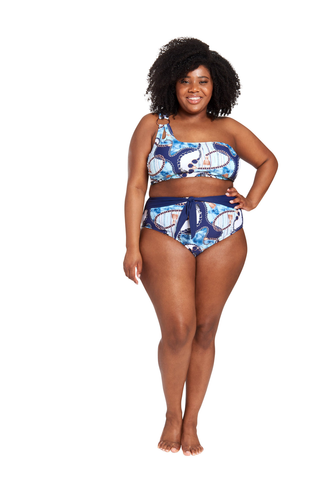 LYSA Women's Cropped Swimwear Bikini Top Blue Watercolor