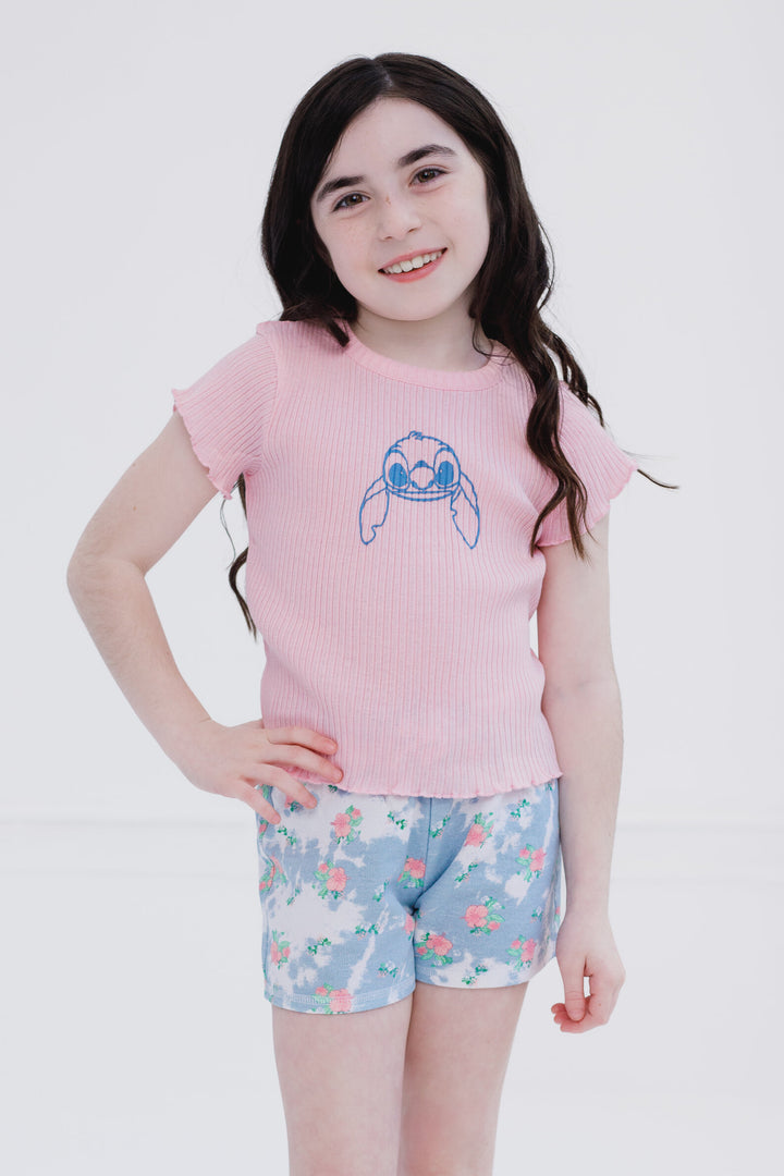 Lilo & Stitch Girls' Sweatshirt Tee and Shorts Set Blue Pink