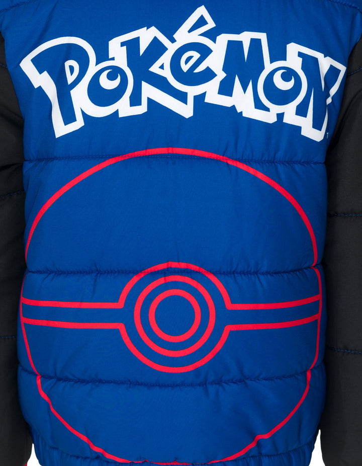 Pokemon Boys' Full Zip Hooded Puffer Jacket Blue Black