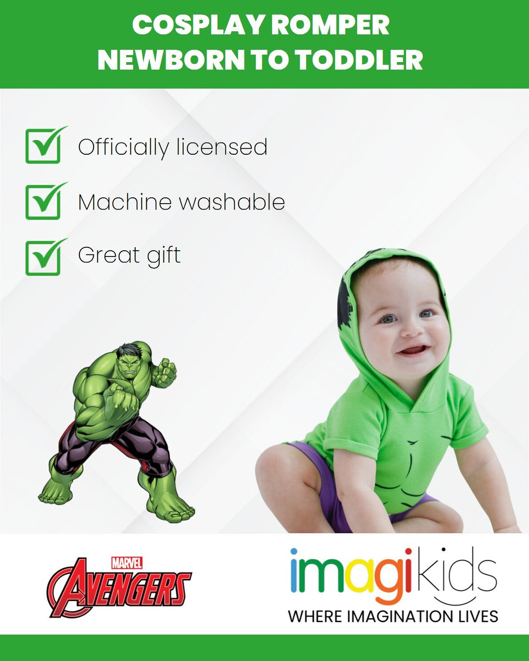 Marvel Avengers The Hulk Cosplay Hooded Romper Green Purple
