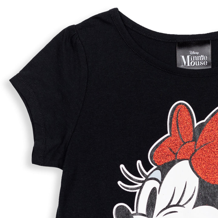 Minnie Mouse Girls' 2-Pack Glitter Tees Black White Polka Dot