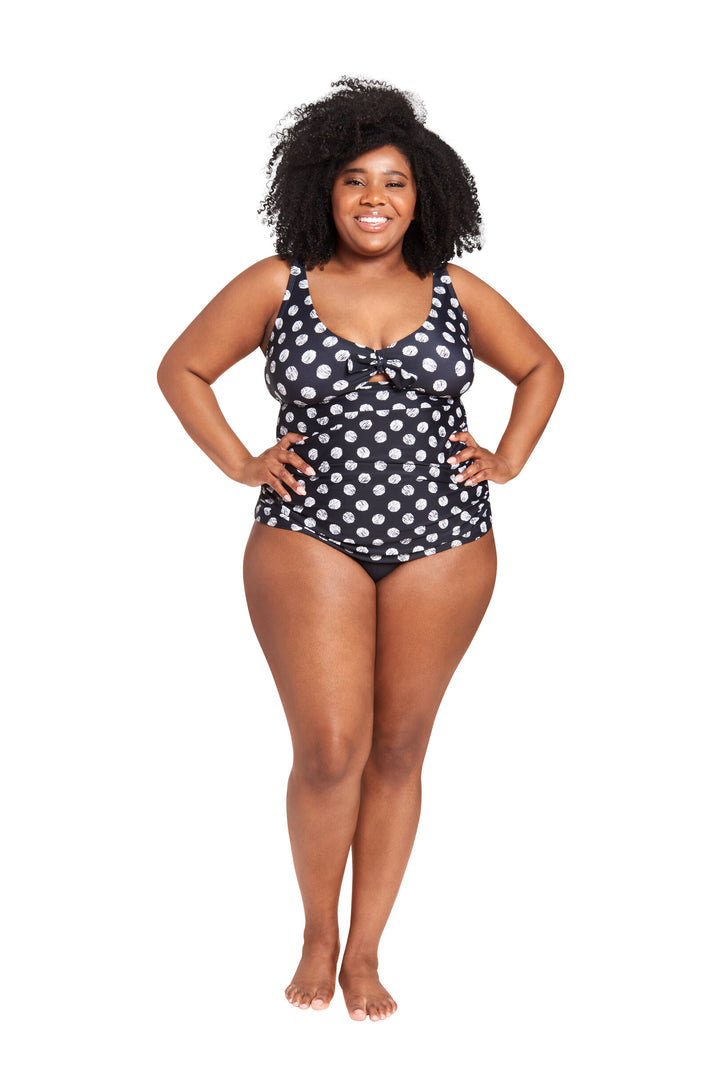 LYSA Women's Swimwear Sleeveless Tankini Top Black Scribble Dot