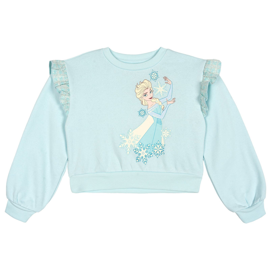 Frozen Queen Elsa Girls' Fleece Sweatshirt and Plaid Pleated Skirt Set Blue