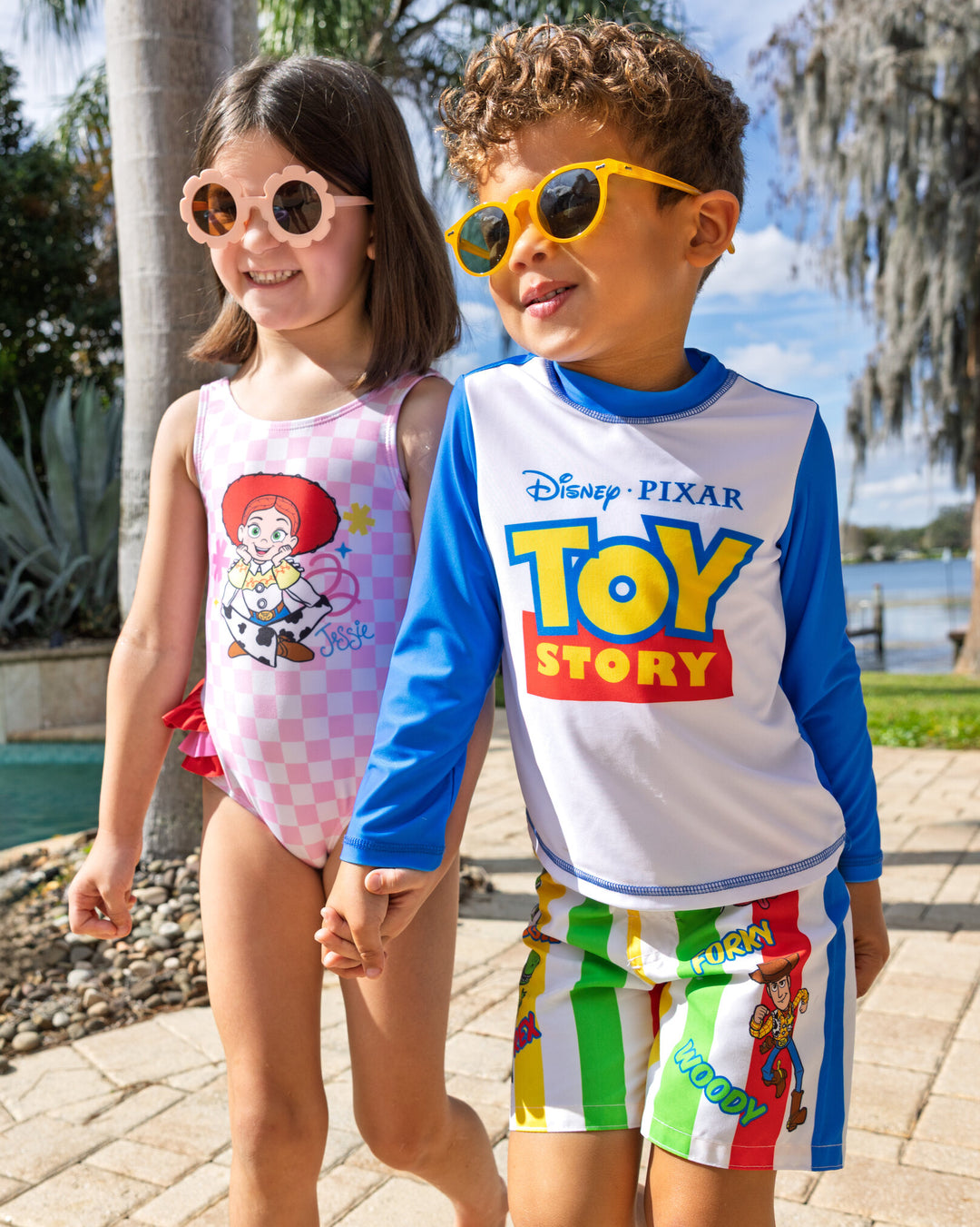Disney Toy Story 2-Piece Swimwear Rash Guard and Swim Trunks Set Blue Multi