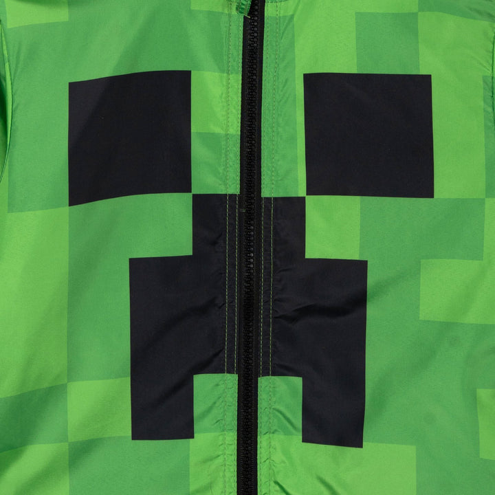 Minecraft Creeper Boys' Plush Lined Hooded Windbreaker Jacket Green