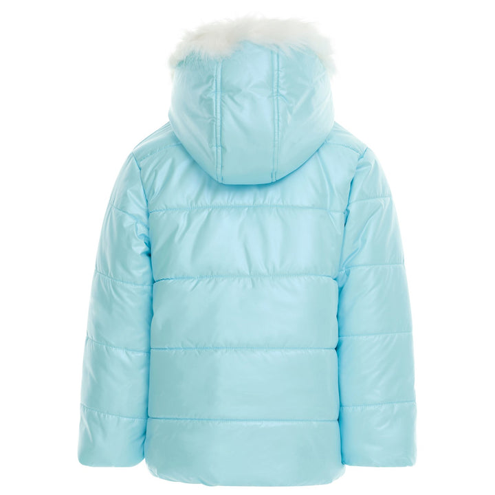 Frozen Girls' Faux Fur Hooded Puffer Coat Light Blue Anna Elsa