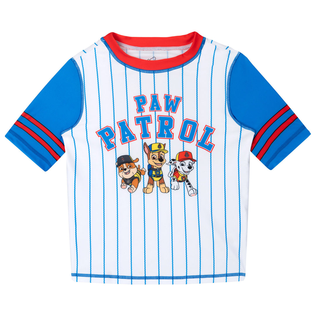 Nickelodeon Paw Patrol 2-Piece Rash Guard and Swim Trunks Set Blue Pinstripe